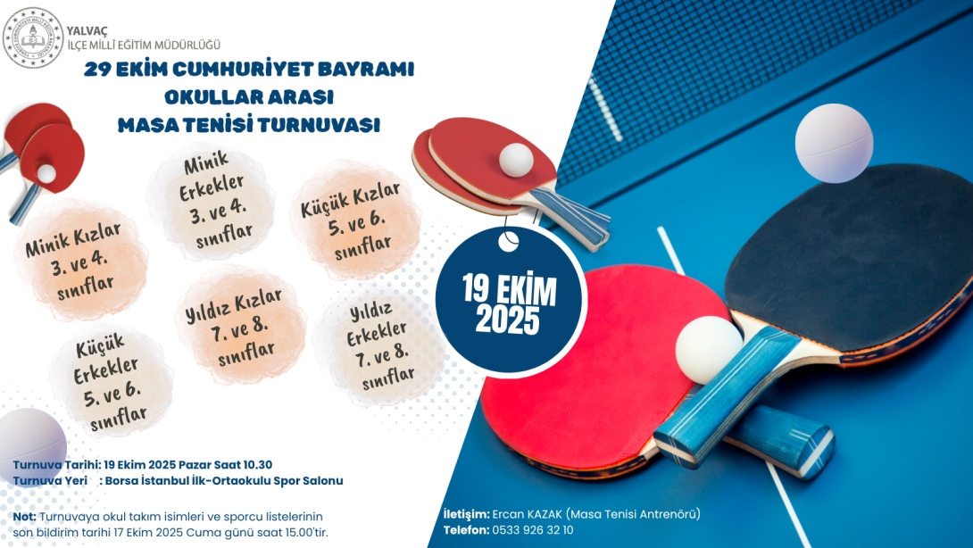 29 Ekim Okullar Arası Masa Tenisi Turnuvası